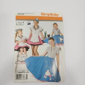 Simplicity 3836 Child's and Girls' costume 50's Poodle Skirt and Top Size HH 3-6